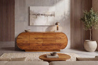 Massives Sideboard ORGANIKO 180cm braun Sheeshamholz stone finish oval