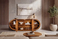 Massives Sideboard ORGANIKO 180cm braun Sheeshamholz stone finish oval