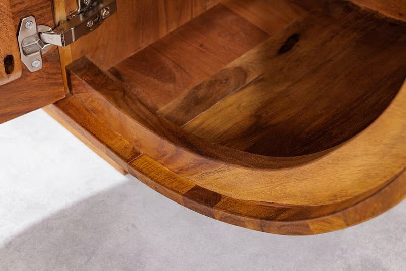 Massives Sideboard ORGANIKO 180cm braun Sheeshamholz stone finish oval