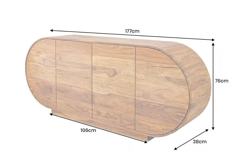 Massives Sideboard ORGANIKO 180cm braun Sheeshamholz stone finish oval