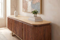 Design TV-Board GATSBY 160cm braun gold Mangoholz mit Travertin Metallgestell