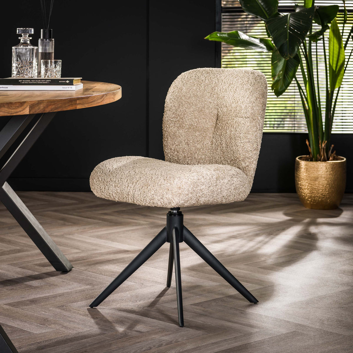 COMFORT Stuhl drehbar 2-er Pack / Bouclé sand