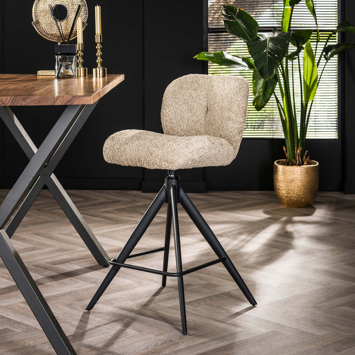 COMFORT Barstuhl drehbar 2-er Set / Bouclé sand