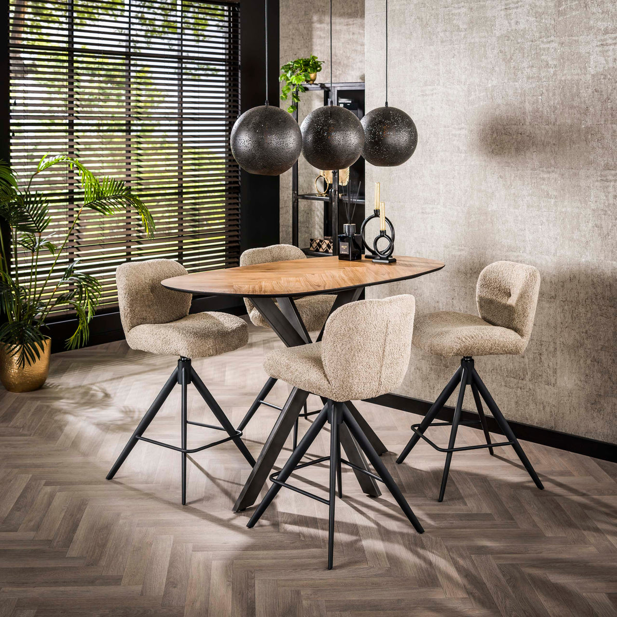 COMFORT Barstuhl drehbar 2-er Set / Bouclé sand