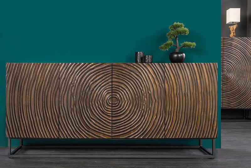 Massives Sideboard ZEN CIRCLES 160cm dunkelbraun Mangoholz 3D-Design