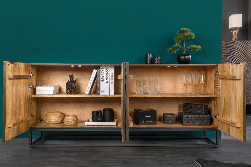 Massives Sideboard ZEN CIRCLES 160cm dunkelbraun Mangoholz 3D-Design