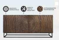 Massives Sideboard ZEN CIRCLES 160cm dunkelbraun Mangoholz 3D-Design