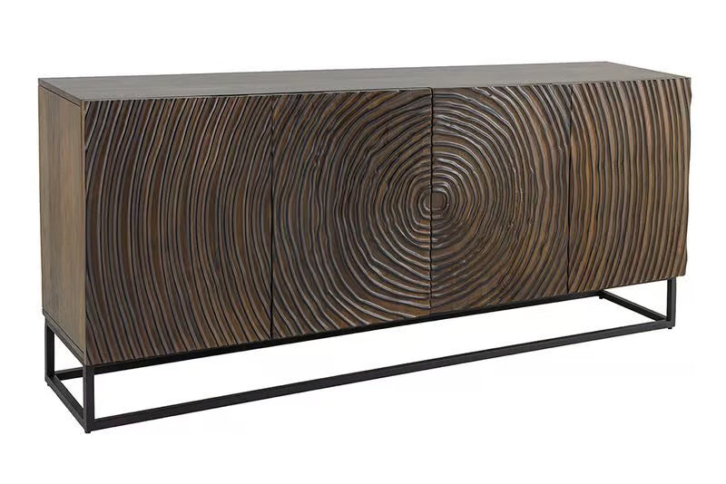 Massives Sideboard ZEN CIRCLES 160cm dunkelbraun Mangoholz 3D-Design