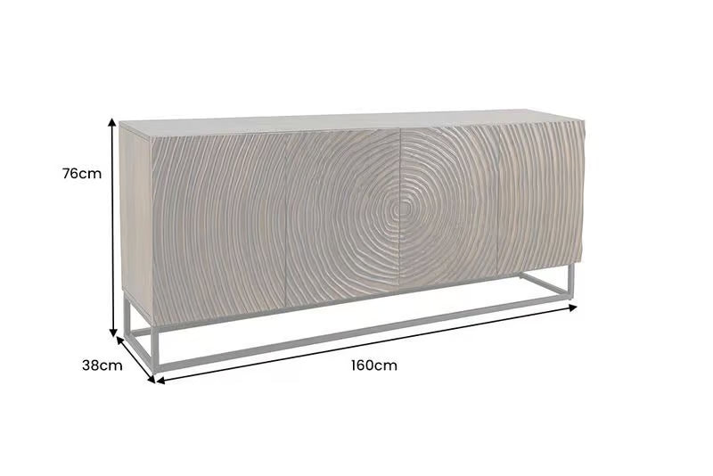 Massives Sideboard ZEN CIRCLES 160cm dunkelbraun Mangoholz 3D-Design