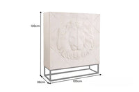 Massives Highboard LION 120cm creme Mangoholz schwarz Metall 3D Schnitzereien Kunstwerk