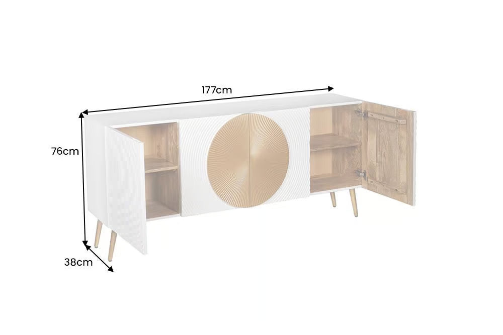 Massives Sideboard AURUM 180cm Mangoholz mit ikonischem Gold-Element