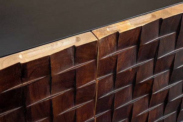 Massives Sideboard SHADES 180cm braun Mangoholz mehrfarbig 3D-Front Metallgestell