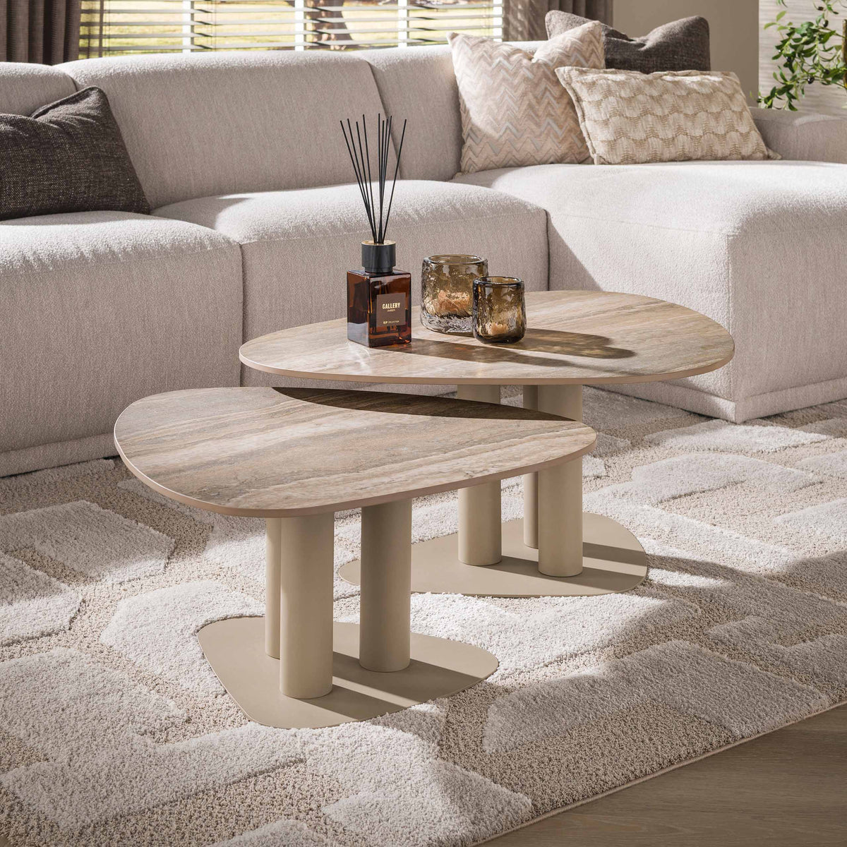 Couchtisch Selvo dreieckig Set aus 2 / 3D travertin sand