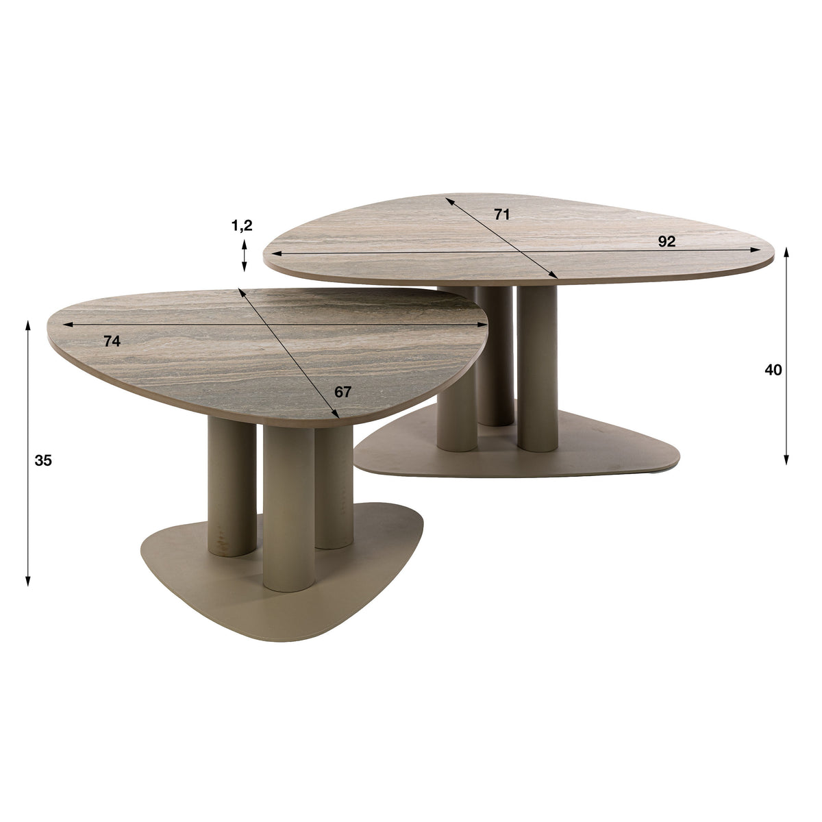 Couchtisch Selvo dreieckig Set aus 2 / 3D travertin sand