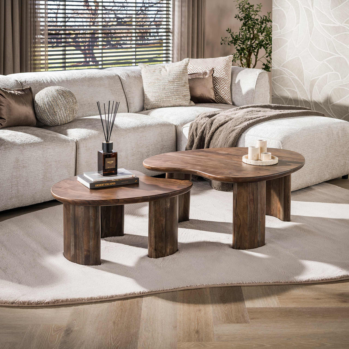 Couchtisch Mova Set aus 2 / Massiv Akazie braun