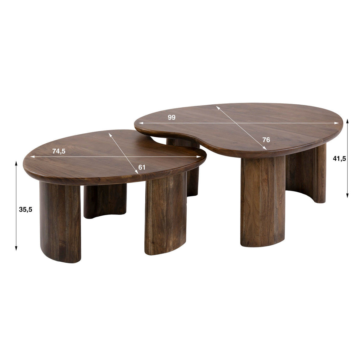 Couchtisch Mova Set aus 2 / Massiv Akazie braun