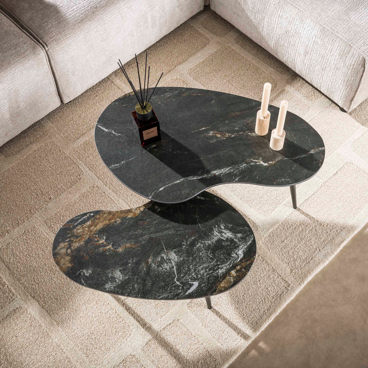 FOSSIL Couchtisch Set aus 2 / Keramik fossil black