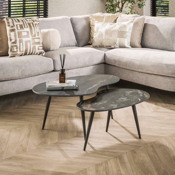 FOSSIL Couchtisch Set aus 2 / Keramik fossil black