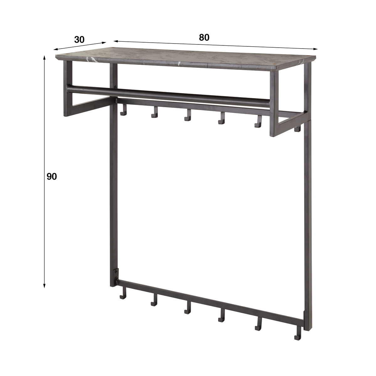 Garderobe Tenaro Kleiderstange und Hutablage 2x6 Haken / 3D Melamin graphite