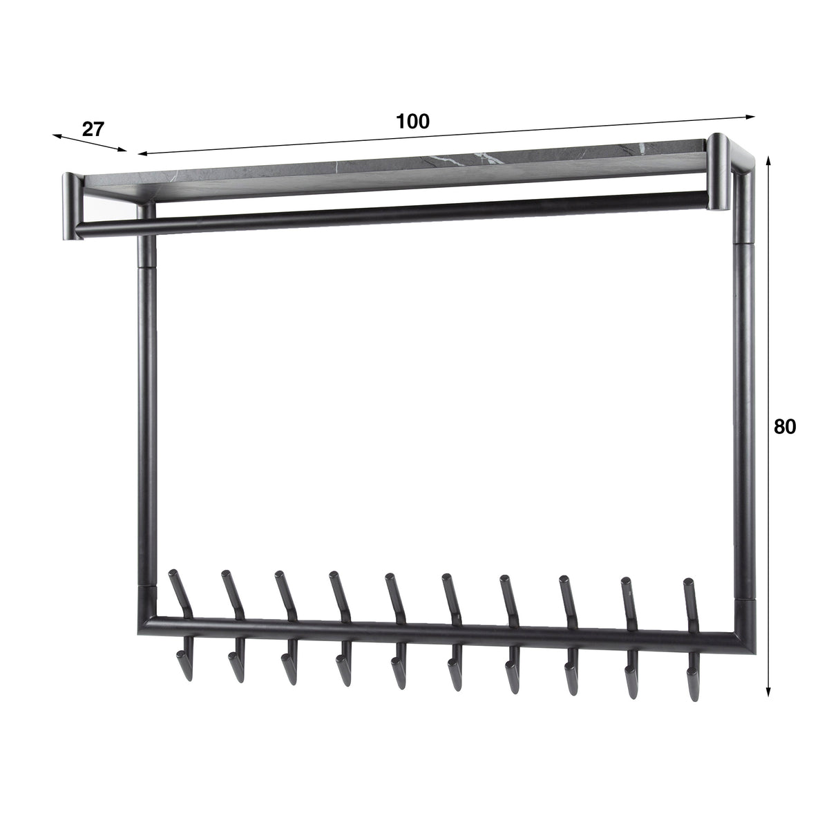Garderobe Tenaro hoch Kleiderstange und Hutablage 2x10 Haken / 3D Melamin graphite