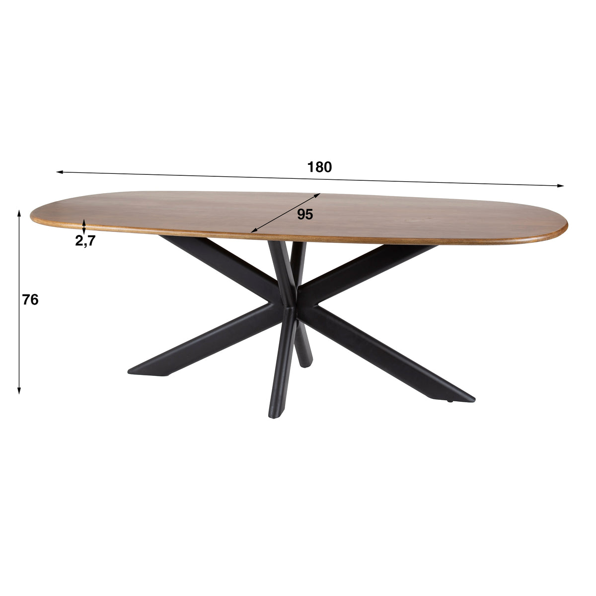 CLIFF Esstisch ovales Rohr 180cm / Massiv Mango sand