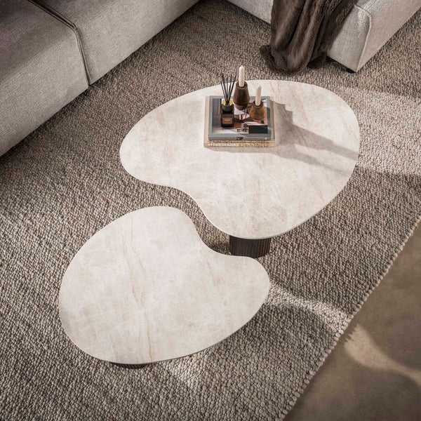 CERAMO aperto Couchtisch 2er Set / 3D Keramik Taj Mahal/ Travertinoptik