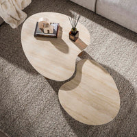 CERAMO aperto Couchtisch 2er Set / 3D Keramik Taj Mahal/ Travertinoptik