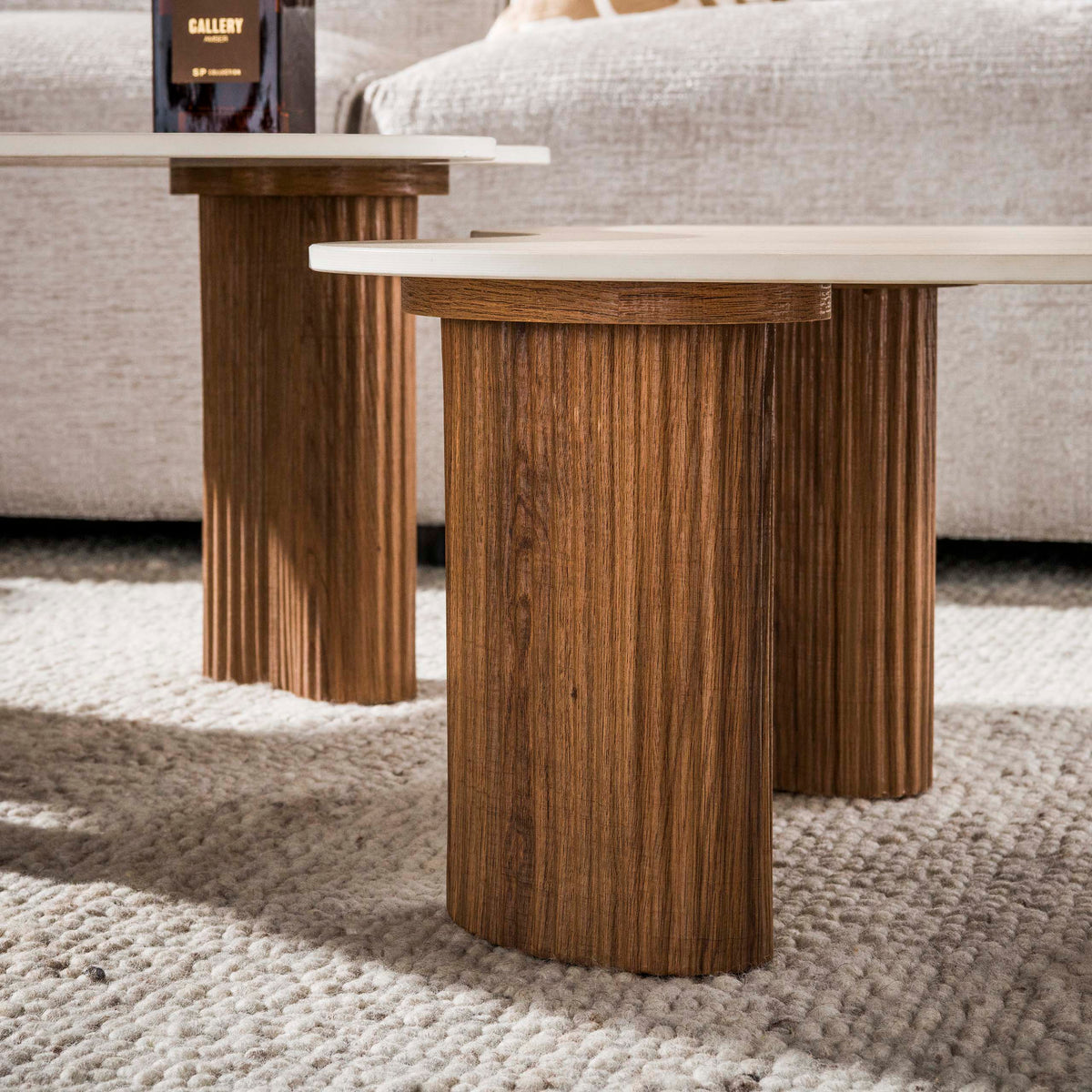 CERAMO aperto Couchtisch 2er Set / 3D Keramik Taj Mahal/ Travertinoptik