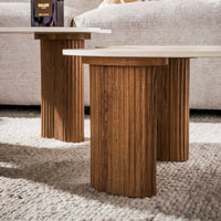 CERAMO aperto Couchtisch 2er Set / 3D Keramik Taj Mahal/ Travertinoptik