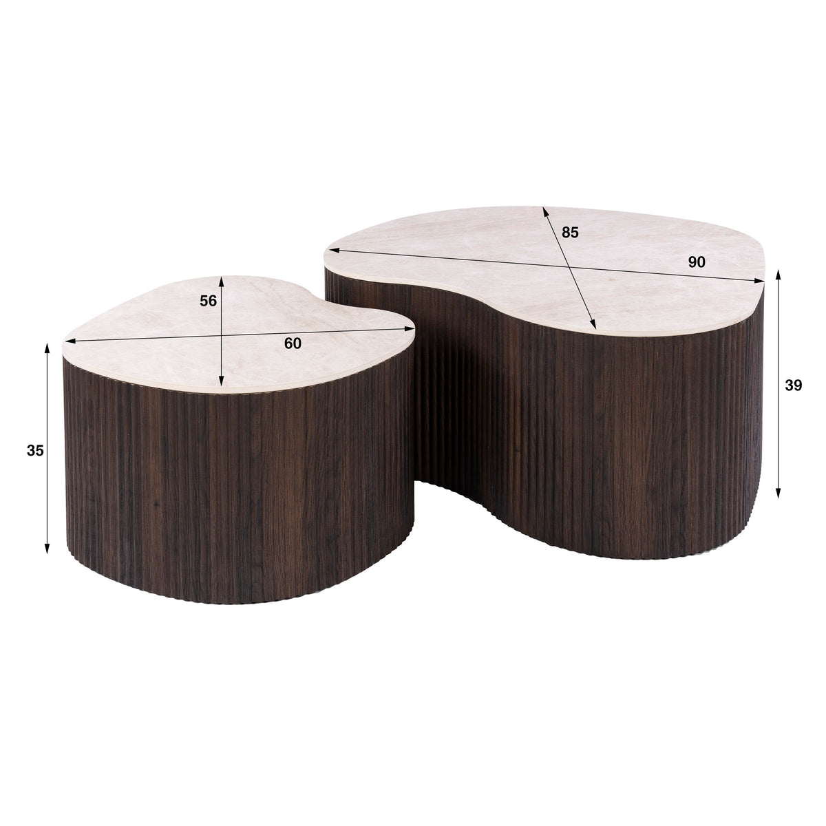 CERAMO medio Couchtisch 2er Set / 3D Keramik Taj Mahal/ Travertinoptik