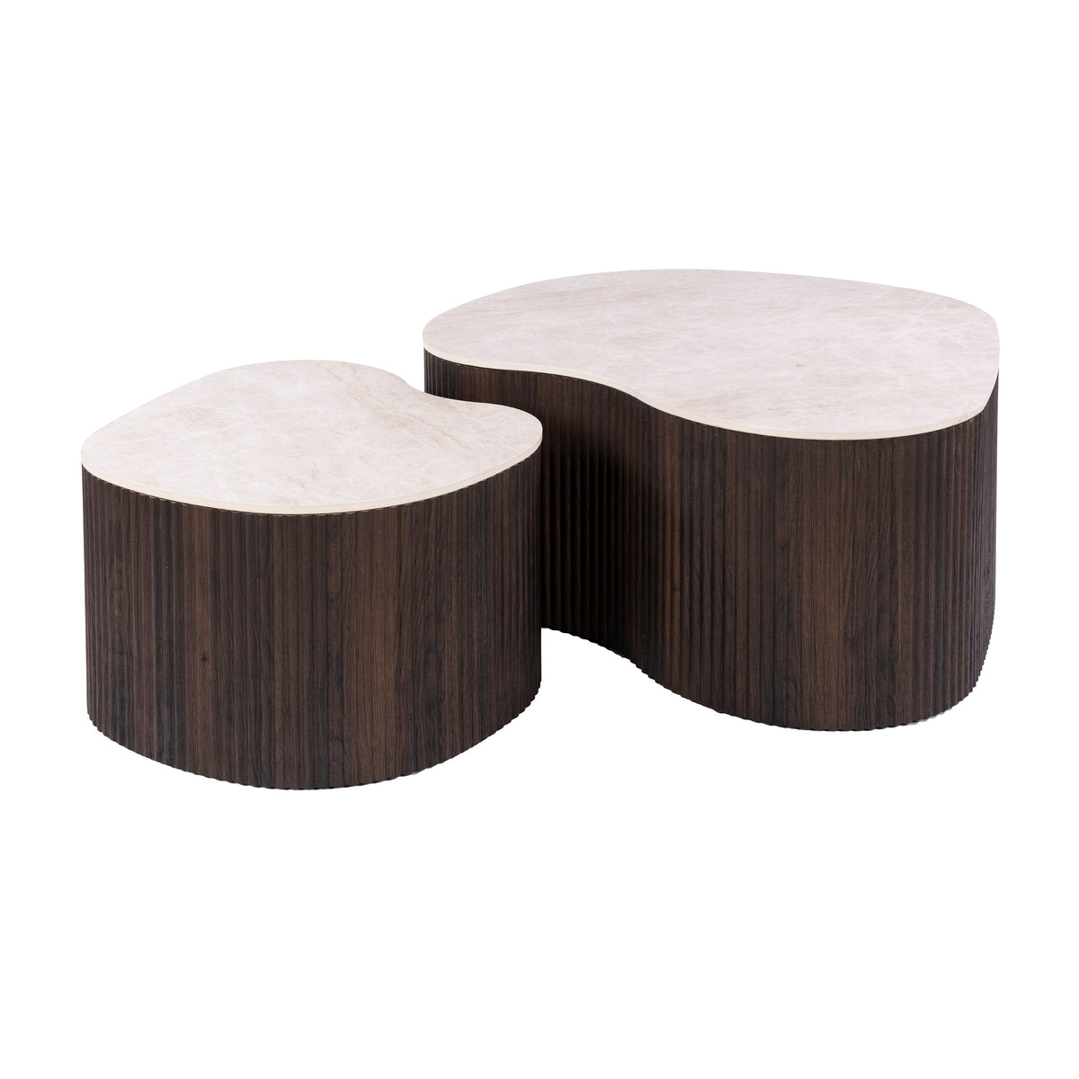 CERAMO medio Couchtisch 2er Set / 3D Keramik Taj Mahal/ Travertinoptik