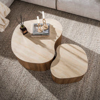 CERAMO medio Couchtisch 2er Set / 3D Keramik Taj Mahal/ Travertinoptik