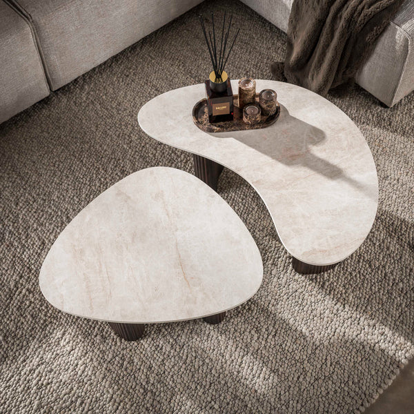 CERAMO aperto Couchtisch 2er Set / 3D Keramik Taj Mahal