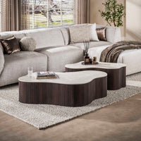 CERAMO grande Couchtisch 2er Set / 3D Keramik Taj Mahal/ Travertinoptik