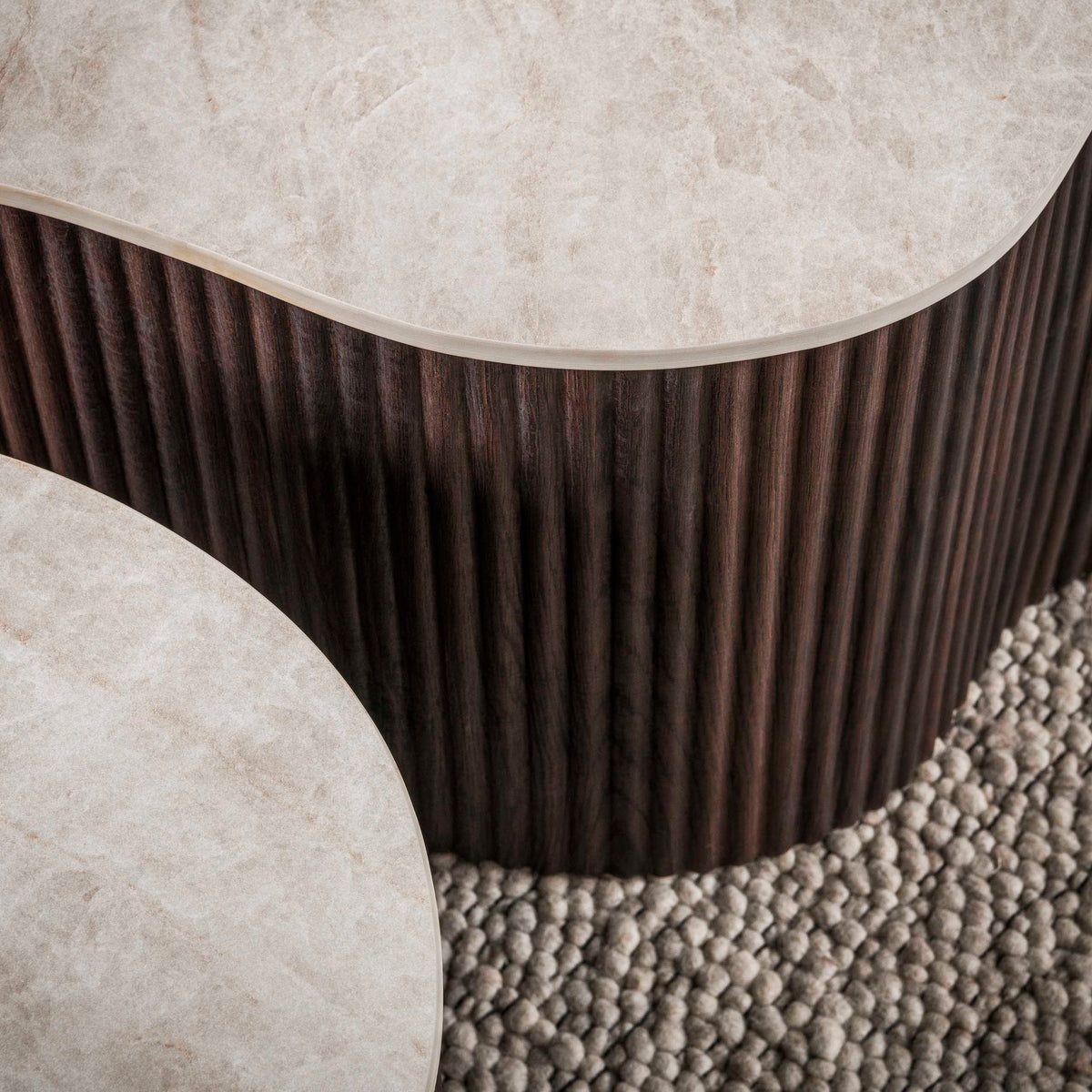 CERAMO grande Couchtisch 2er Set / 3D Keramik Taj Mahal/ Travertinoptik
