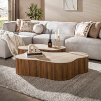 CERAMO grande Couchtisch 2er Set / 3D Keramik Taj Mahal/ Travertinoptik