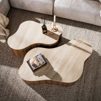 CERAMO grande Couchtisch 2er Set / 3D Keramik Taj Mahal/ Travertinoptik