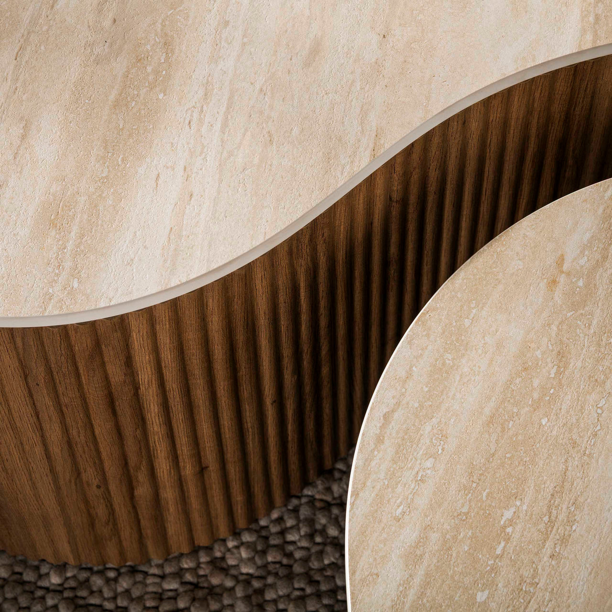 CERAMO grande Couchtisch 2er Set / 3D Keramik Taj Mahal/ Travertinoptik