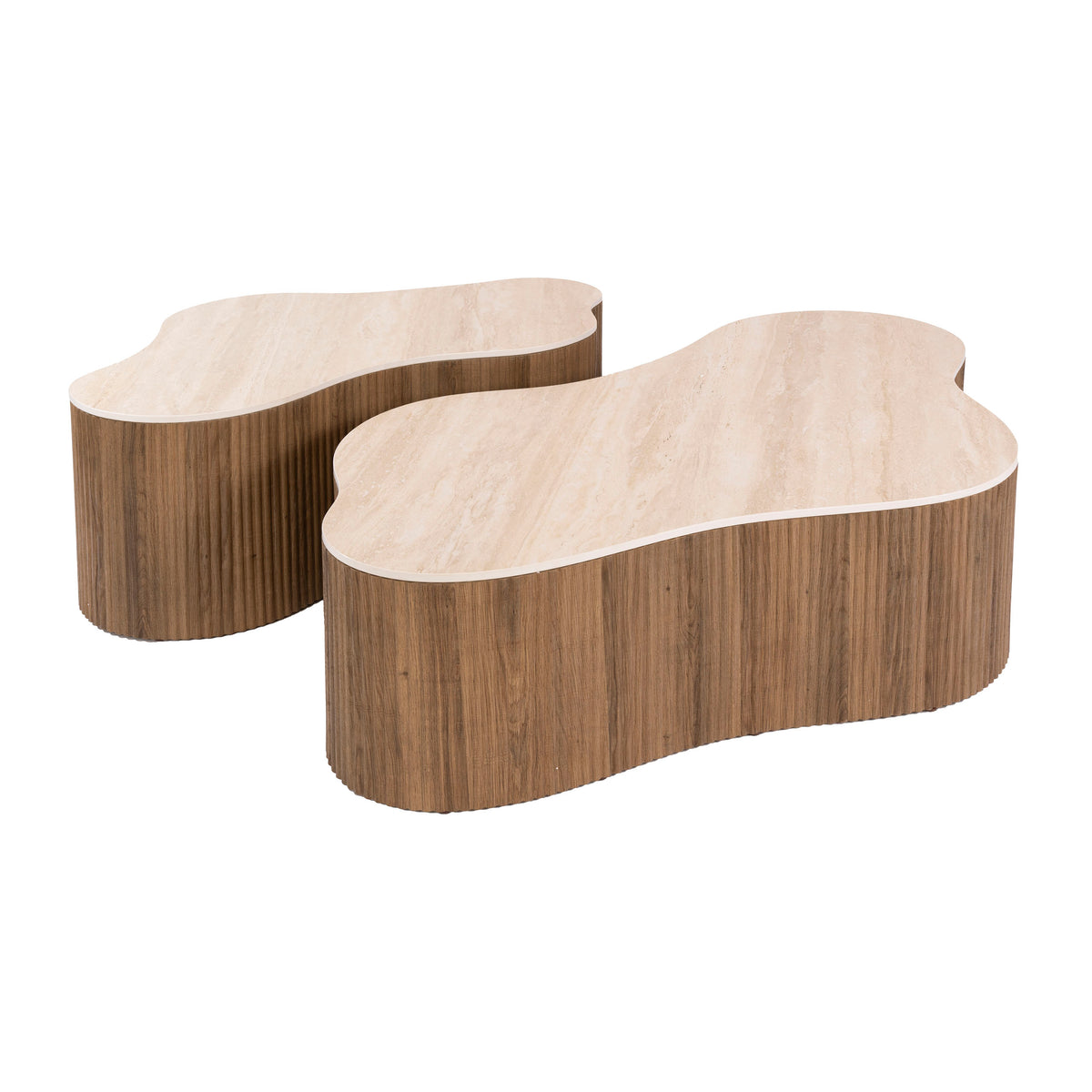 CERAMO grande Couchtisch 2er Set / 3D Keramik Taj Mahal/ Travertinoptik