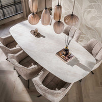 ROMANO CENTRO Esstisch oval Keramik weiß Travertinoptik 215cm