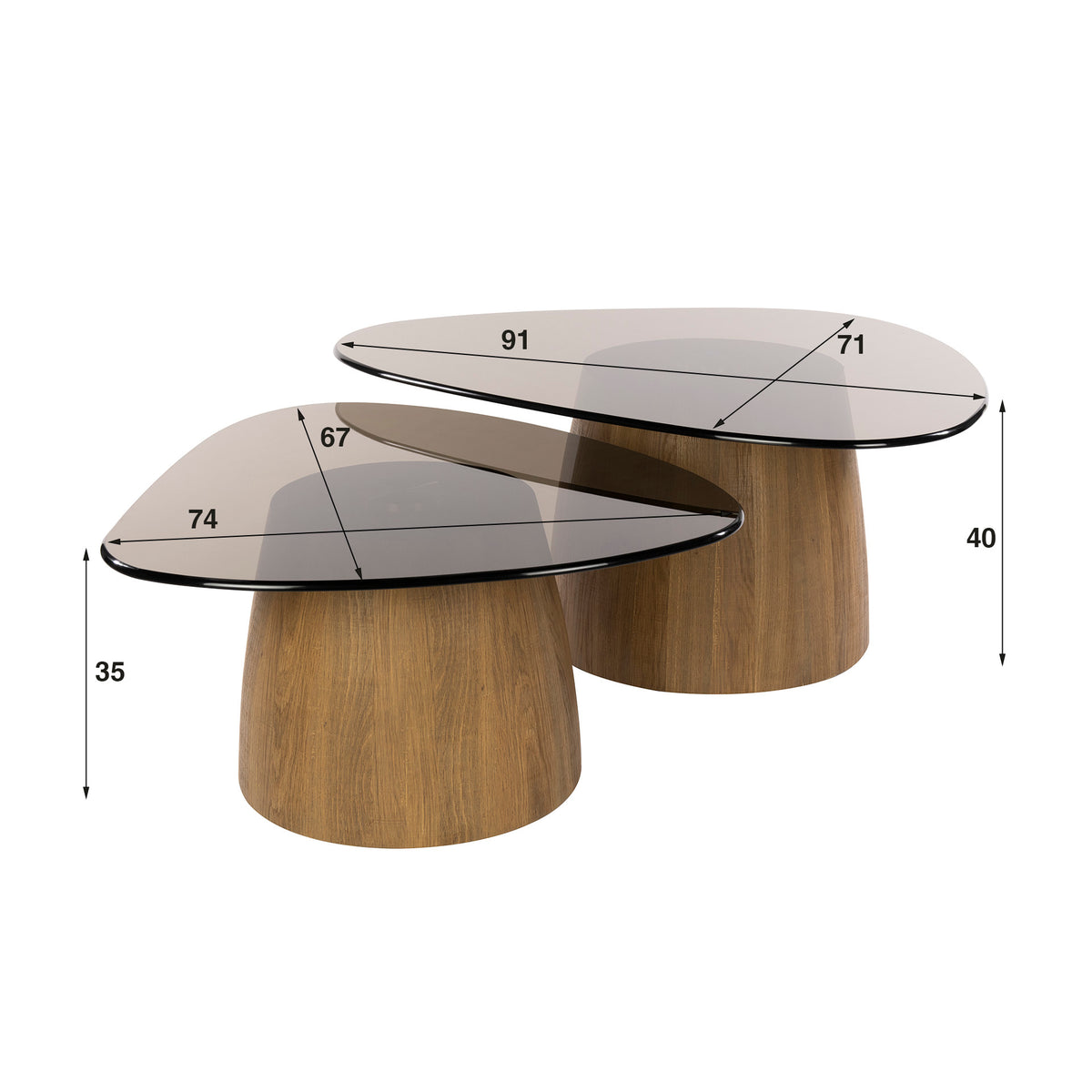 TINTO Couchtisch dreieckig Set aus 2 / Bronzefarbenes Glas