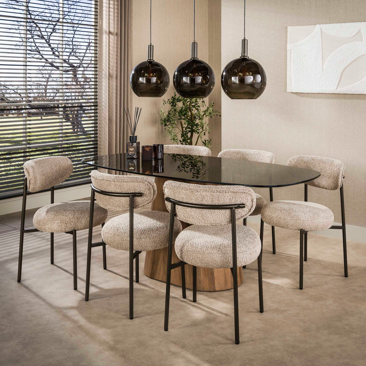 TINTO CENTRO Esstisch dänisch oval 180cm / Bronzefarbenes Glas
