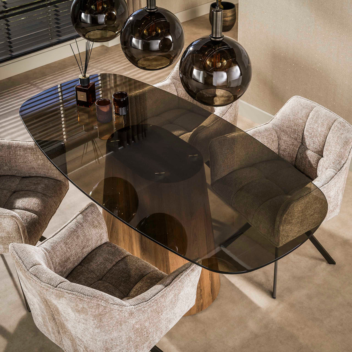 TINTO CENTRO Esstisch dänisch oval 180cm / Bronzefarbenes Glas