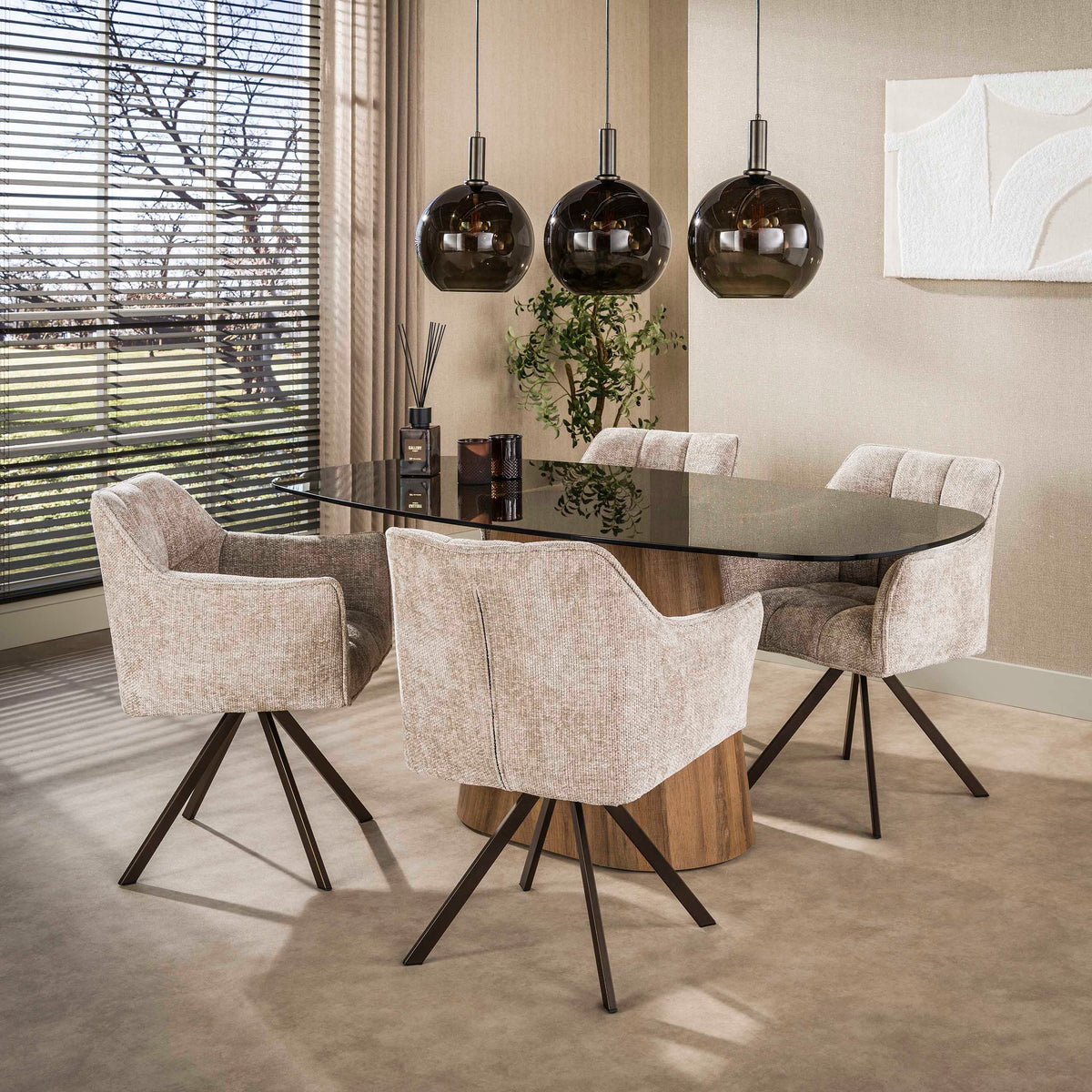 TINTO CENTRO Esstisch dänisch oval 180cm / Bronzefarbenes Glas