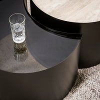 METAL Couchtisch half moon Set aus 2 / 3D Keramik travertin