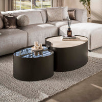 METAL Couchtisch Set aus 2 / 3D Keramik travertin