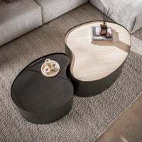 METAL Couchtisch Set aus 2 / 3D Keramik travertin
