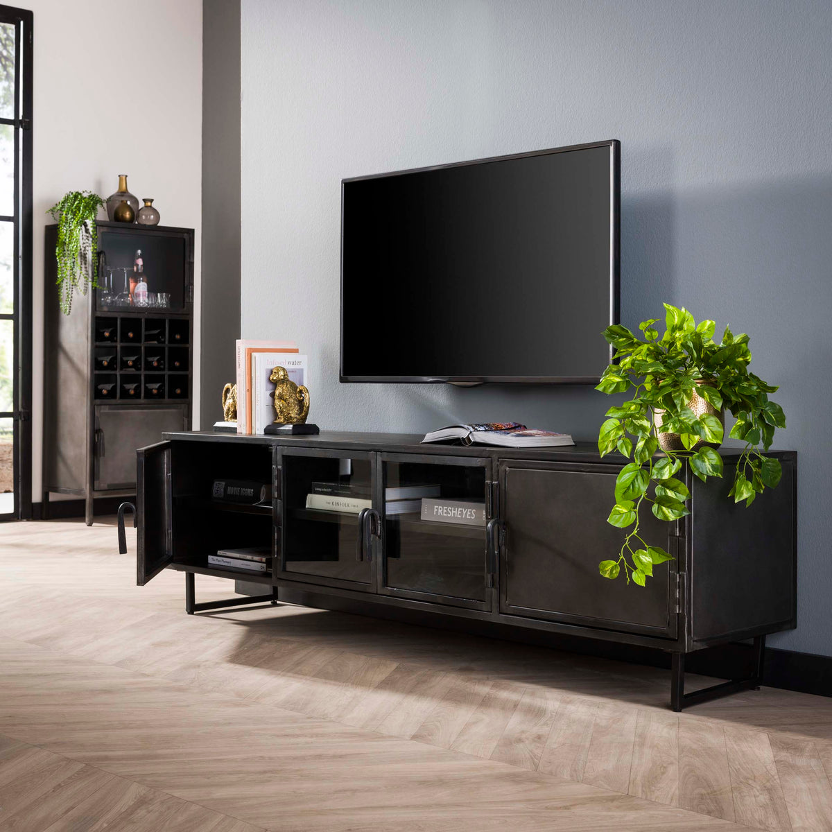 WAVE Design TV Board 160cm black mango solid wood