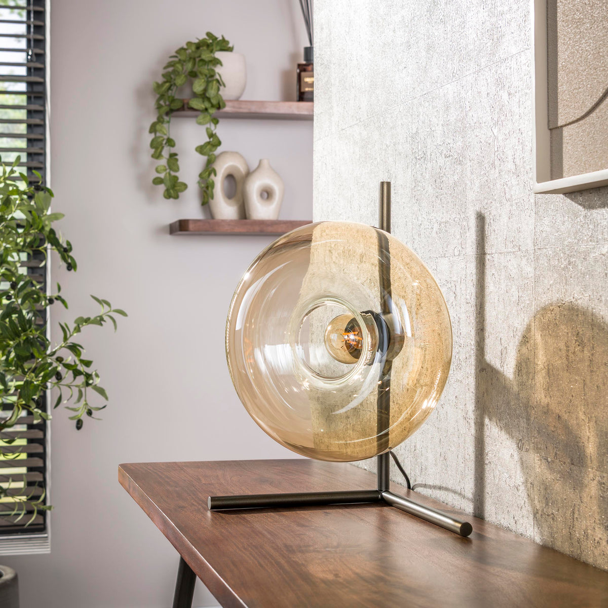 Tischleuchte SOLL 1F – 40 cm, Glas & Metall, 3 Farbvarianten