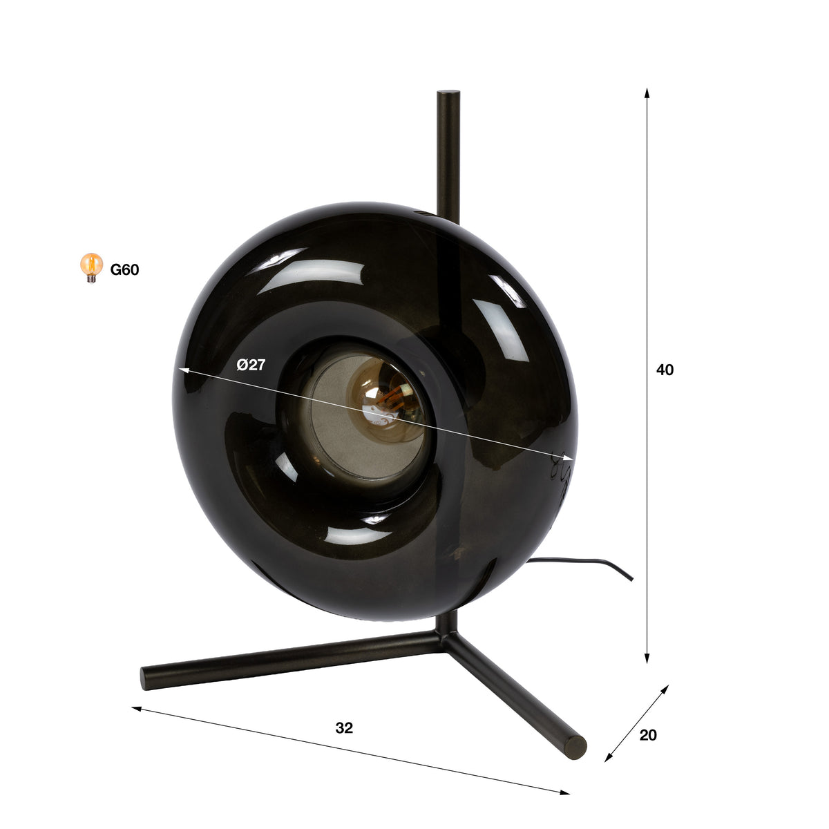 Tischleuchte SOLL 1F – 40 cm, Glas & Metall, 3 Farbvarianten